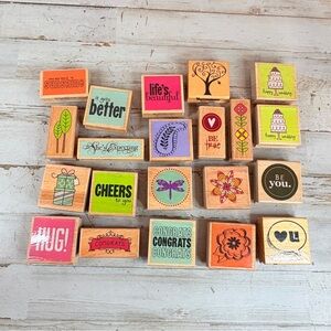 Lot Of 21 Wood Block Rubber Stamps Variety Mixed Studio G & Craft Smart